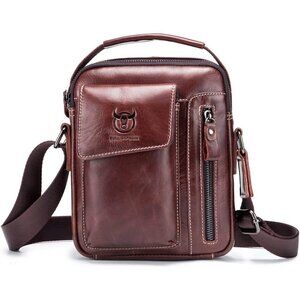 💫 Men Brown Leather Genuine Sling Small Pack Crossbody Business Messenger Bag